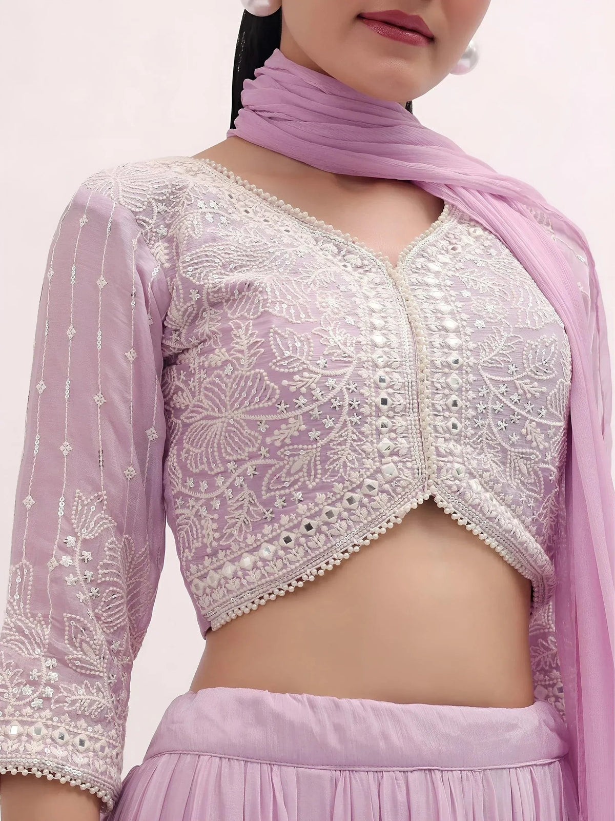 Tulsi Art Attractive Pink Thread Embroidered Georgette Event Wear Lehenga Choli | Grocsy