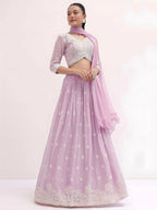 Tulsi Art Attractive Pink Thread Embroidered Georgette Event Wear Lehenga Choli | Grocsy