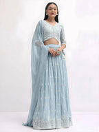 Tulsi Art Adorable Blue Thread Embroidered Georgette Party Wear Lehenga Choli | Grocsy