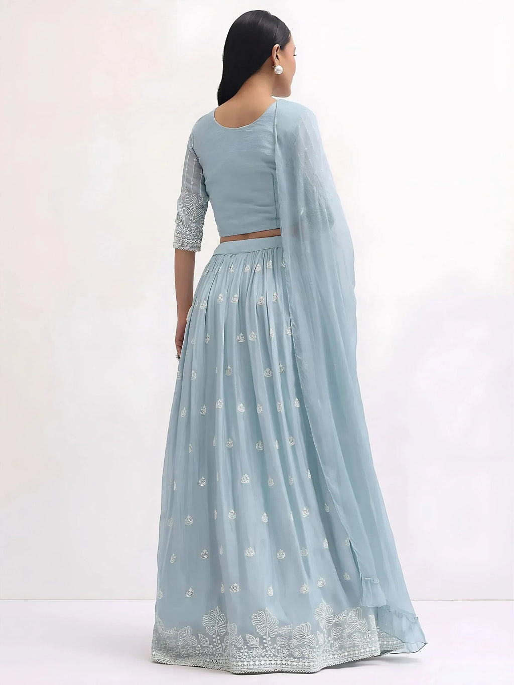 Tulsi Art Adorable Blue Thread Embroidered Georgette Party Wear Lehenga Choli | Grocsy