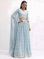 Tulsi Art Adorable Blue Thread Embroidered Georgette Party Wear Lehenga Choli | Grocsy