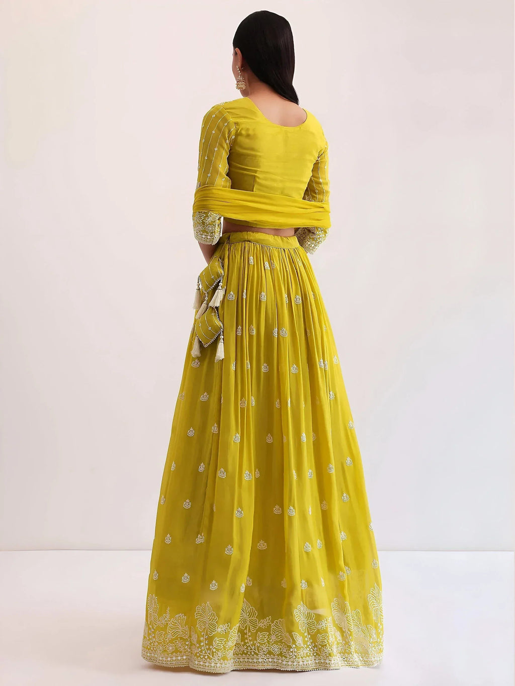 Tulsi Art Lovely Yellow Thread Embroidered Georgette Haldi Wear Lehenga Choli | Grocsy