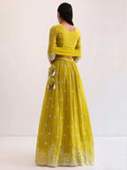 Tulsi Art Lovely Yellow Thread Embroidered Georgette Haldi Wear Lehenga Choli | Grocsy