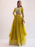 Tulsi Art Lovely Yellow Thread Embroidered Georgette Haldi Wear Lehenga Choli | Grocsy