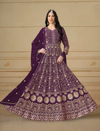 Monjolika Fashion Faux Georgette Embroidered Purple Anarkali Salwar Suit | Grocsy