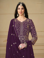 Monjolika Fashion Faux Georgette Embroidered Purple Anarkali Salwar Suit | Grocsy