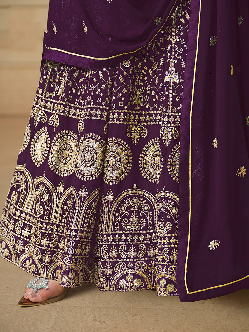 Monjolika Fashion Faux Georgette Embroidered Purple Anarkali Salwar Suit | Grocsy