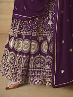 Monjolika Fashion Faux Georgette Embroidered Purple Anarkali Salwar Suit | Grocsy