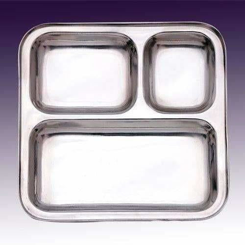 Stainless Steel 3 in 1 Plate with 3 Compartment - Set of 4 | Grocsy