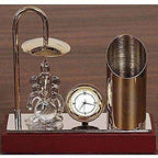Ganesh Ji Crystal Showpiece Figurine, Classic Table Clock & Stylish Pen Stand,Brass & Stainless Steel In Gold & Silver Plating | Grocsy
