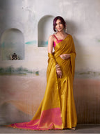 Anaita Yellow Handloom Tissue Silk Self Woven Plain Saree | Grocsy