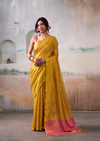 Anaita Yellow Handloom Tissue Silk Self Woven Plain Saree | Grocsy