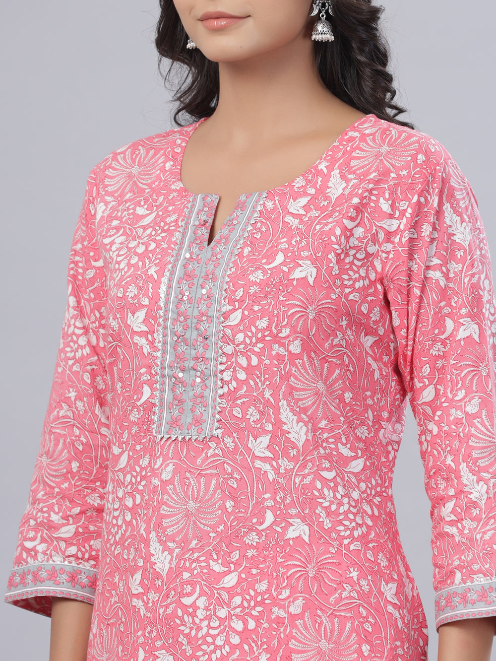 Juniper Women's Pink Cotton Printed Straight Kurta Pant Dupatta Set | Grocsy