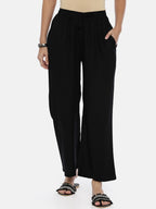 Souchii Black Solid Flared Palazzos | Grocsy
