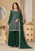 Monjolika Fashion Embroidered Green Faux Georgette Trendy Salwar Kameez | Grocsy