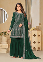Monjolika Fashion Embroidered Green Faux Georgette Trendy Salwar Kameez | Grocsy