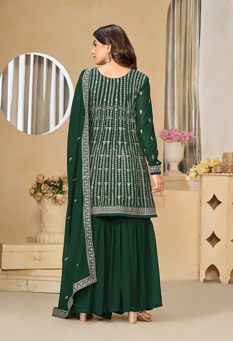 Monjolika Fashion Embroidered Green Faux Georgette Trendy Salwar Kameez | Grocsy
