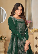 Monjolika Fashion Embroidered Green Faux Georgette Trendy Salwar Kameez | Grocsy