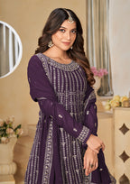 Monjolika Fashion Embroidered Purple Faux Georgette Trendy Salwar Kameez | Grocsy