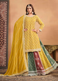Monjolika Fashion Embroidered Chinon Silk Ethnic Lehenga In Mustard | Grocsy