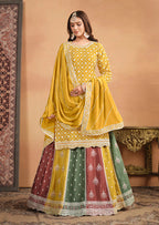 Monjolika Fashion Embroidered Chinon Silk Ethnic Lehenga In Mustard | Grocsy