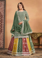 Monjolika Fashion Embroidered Chinon Silk Ethnic Lehenga In Green | Grocsy