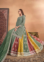 Monjolika Fashion Embroidered Chinon Silk Ethnic Lehenga In Green | Grocsy