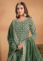 Monjolika Fashion Embroidered Chinon Silk Ethnic Lehenga In Green | Grocsy