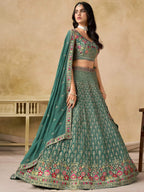 Tulsi Art Charming Green Zari Embroidered Georgette Wedding Wear Lehenga Choli | Grocsy