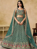 Tulsi Art Charming Green Zari Embroidered Georgette Wedding Wear Lehenga Choli | Grocsy
