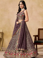 Tulsi Art Amazing Purple Zari Embroidered Georgette Wedding Wear Lehenga Choli | Grocsy