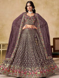 Tulsi Art Amazing Purple Zari Embroidered Georgette Wedding Wear Lehenga Choli | Grocsy