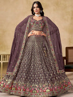 Tulsi Art Amazing Purple Zari Embroidered Georgette Wedding Wear Lehenga Choli | Grocsy