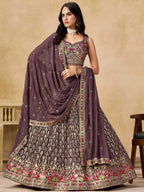 Tulsi Art Amazing Purple Zari Embroidered Georgette Wedding Wear Lehenga Choli | Grocsy