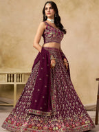 Tulsi Art Alluring Maroon Zari Embroidered Georgette Wedding Wear Lehenga Choli | Grocsy