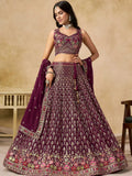 Tulsi Art Alluring Maroon Zari Embroidered Georgette Wedding Wear Lehenga Choli | Grocsy