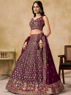Tulsi Art Alluring Maroon Zari Embroidered Georgette Wedding Wear Lehenga Choli | Grocsy