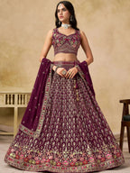 Tulsi Art Alluring Maroon Zari Embroidered Georgette Wedding Wear Lehenga Choli | Grocsy