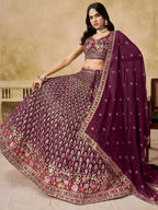Tulsi Art Alluring Maroon Zari Embroidered Georgette Wedding Wear Lehenga Choli | Grocsy