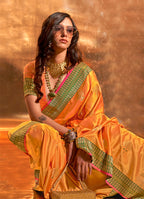 Monjolika Fashion Yellow Colour Satin Silk Zari Woven Designer Saree With Blouse | Grocsy