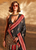 Monjolika Fashion Black Colour Satin Silk Zari Woven Designer Saree With Blouse | Grocsy