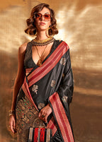 Monjolika Fashion Black Colour Satin Silk Zari Woven Designer Saree With Blouse | Grocsy