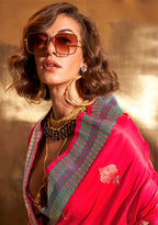 Monjolika Fashion Dark Pink Colour Satin Silk Zari Woven Designer Saree With Blouse | Grocsy