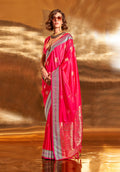 Monjolika Fashion Dark Pink Colour Satin Silk Zari Woven Designer Saree With Blouse | Grocsy