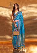 Monjolika Fashion Cobalt Blue Colour Satin Silk Zari Woven Designer Saree With Blouse | Grocsy