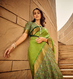 Monjolika Fashion Green Color Handloom Silk Patola Printed Saree With Blouse | Grocsy