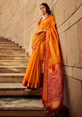 Monjolika Fashion Orange Color Handloom Silk Patola Printed Saree With Blouse | Grocsy
