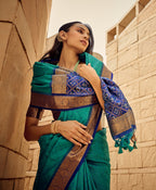 Monjolika Fashion Teal Blue Color Handloom Silk Patola Printed Saree With Blouse | Grocsy