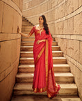 Monjolika Fashion Salmon Color Handloom Silk Patola Printed Saree With Blouse | Grocsy