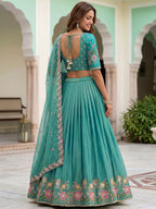 Tulsi Art Wonderful Sea Green Floral Embroidery Organza Lehenga Choli With Dupatta | Grocsy